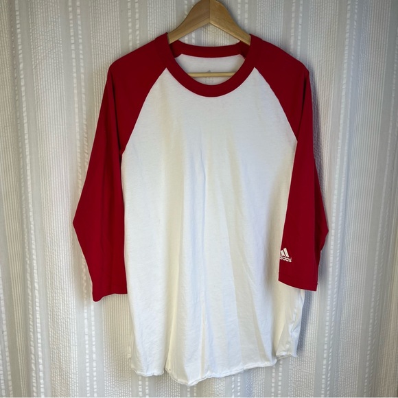 Adidas Men's Red and White Raglan Baseball T Shirt - Picture 1 of 4